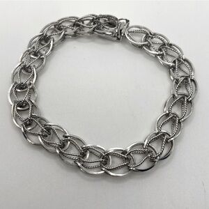 Vtg Sterling Silver Woven Link Charm Bracelet Slide Lock Clasp 7.2” L .4” W 11g